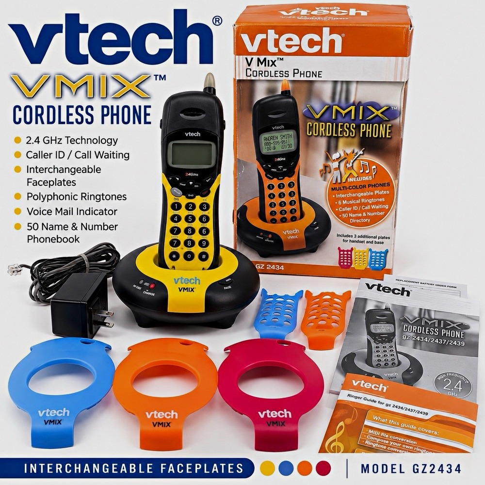 VTech V Mix GZ2434 2.4GHz Cordless Phone Y2K 2003 Faceplates Box Manuals